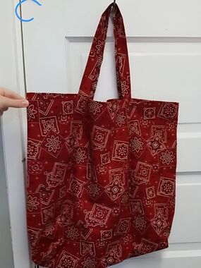 Red Patterned Garment Tote Bag with Bandana Motif